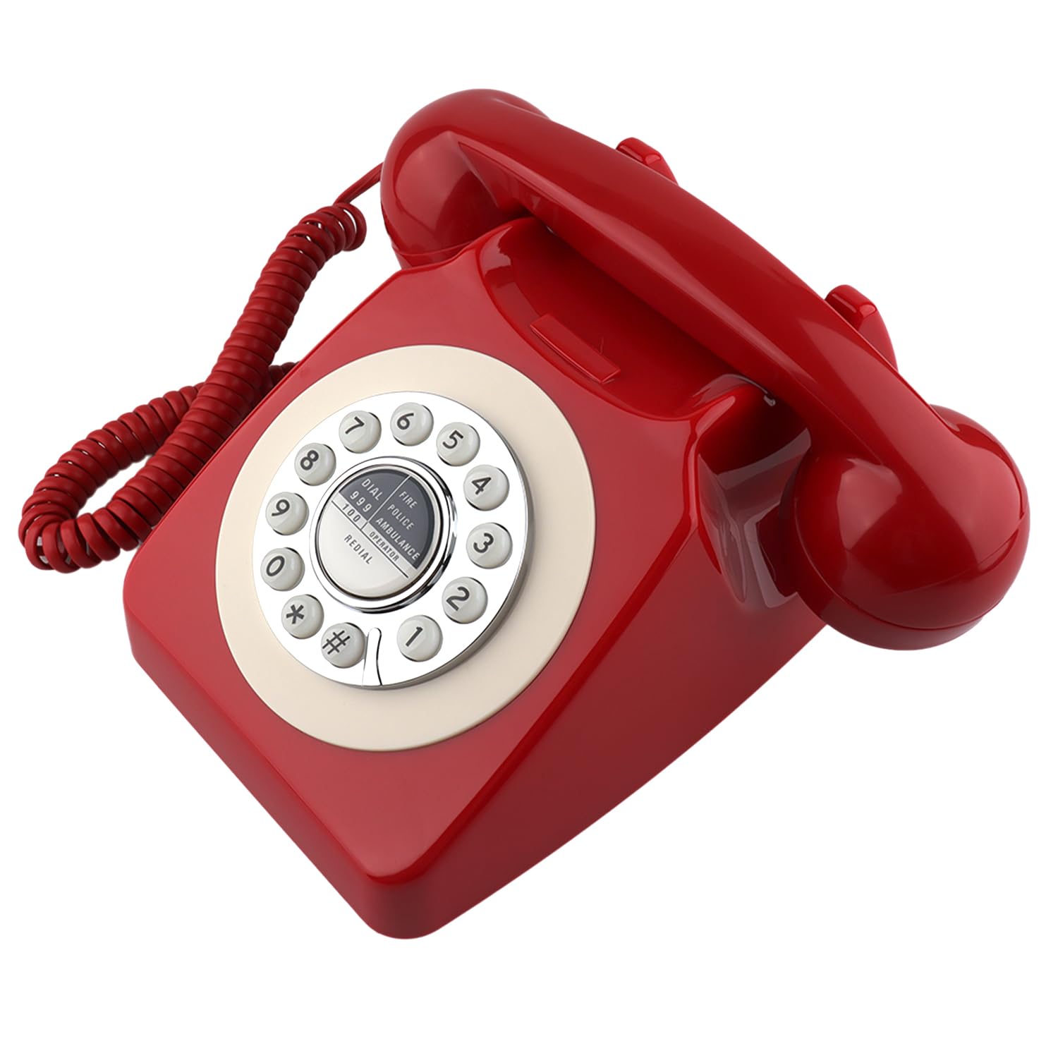 SIXDEFLY Retro Telephone, Classic Landline Telephone Vintage Old Fashioned Corded Telephone with Redial Function,for Home & Office Decor, Red