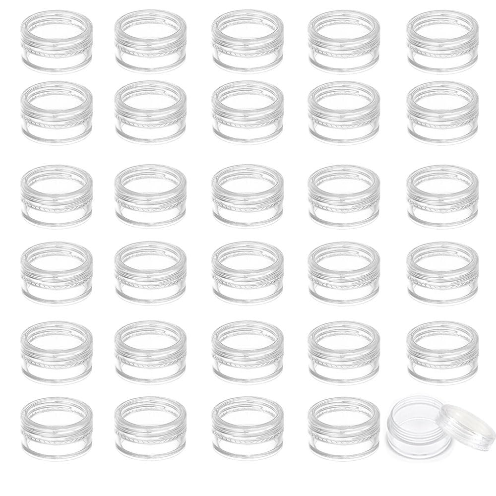 30 Count Tiny Sample Jars,3 Gram Sample Containers with Lids,Empty Lip Balm Containers, Mini Cosmetic Containers with Lids, Makeup Travel Containers(Clear Lids)