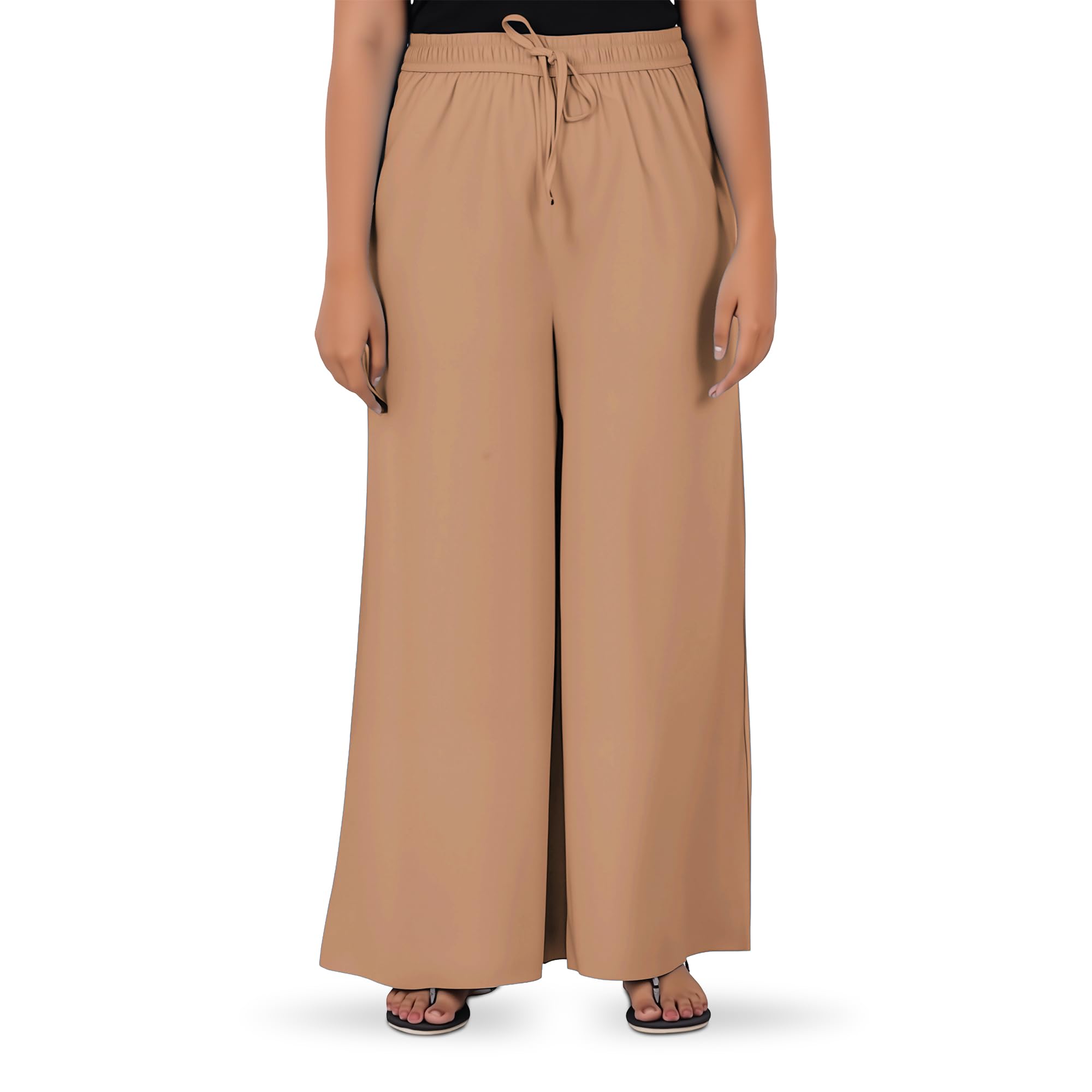 Happy Bunny Elegante pantalón Palazzo de rayón fluido para mujer, cintura elástica cómoda, ajuste regular, longitud completa con bolsillo lateral, ideal para oficina, fiesta y actividades al aire