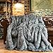 BATTILO HOME Wolf Faux Fur Blanket, Extra Large Fox Fur Throw Blankets for Couch, Bed, Super Soft, Fluffy, Eelegant, Grey with Black Tips Blanket Reversible to Plush Velvet, (Grey, 60