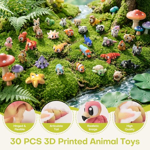 SYEFKJSA 30 Pcs Mini 3D Printed Animal Figurines Set, Flexible Articulated Fidget Wigglitz Animals Toys, Desk Decor,Birthday Gift, Party Favors, Gifts for Kids Students Carnival Prizes Rewards - Image 2