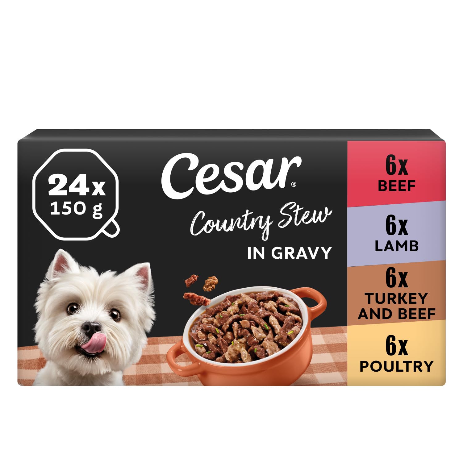 Cesar Country Stew - Wet Dog Food For Adult Dogs 1+ Special Selection, 24 Trays (24 X 150 G)