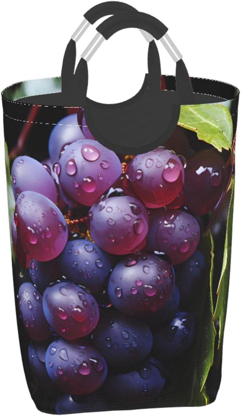 Fresh Grapes Foldable storage bag, 50L capacity, suitable for laundry room, dormitory bedroom, dirty clothes storage basket.