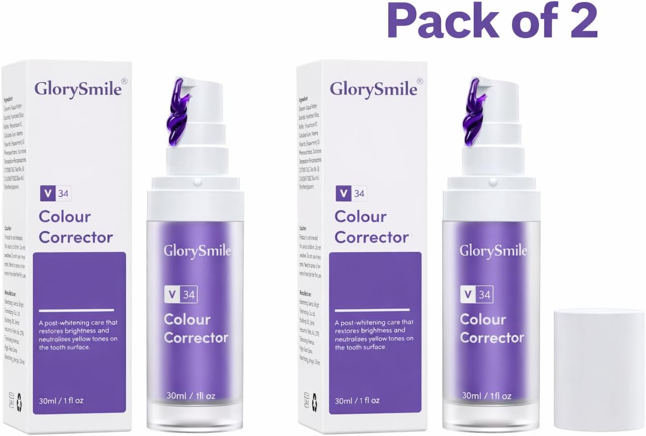 GlorySmile Teeth Whitening Booster, Purple Toothpaste, Color Correcting Technology, V34, Tooth Colour Corrector, Tooth Stain Removal Colour Corrector, 30ml/ 1fl oz- Pack of 2