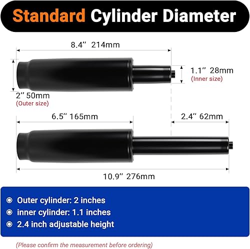 Miniatura 2 de Reemplazo del cilindro para silla de oficina de 2.4 pulgadas, elevador hidráulico de alta resistencia de 1000 libras clase 4 con rotación silenciosa
