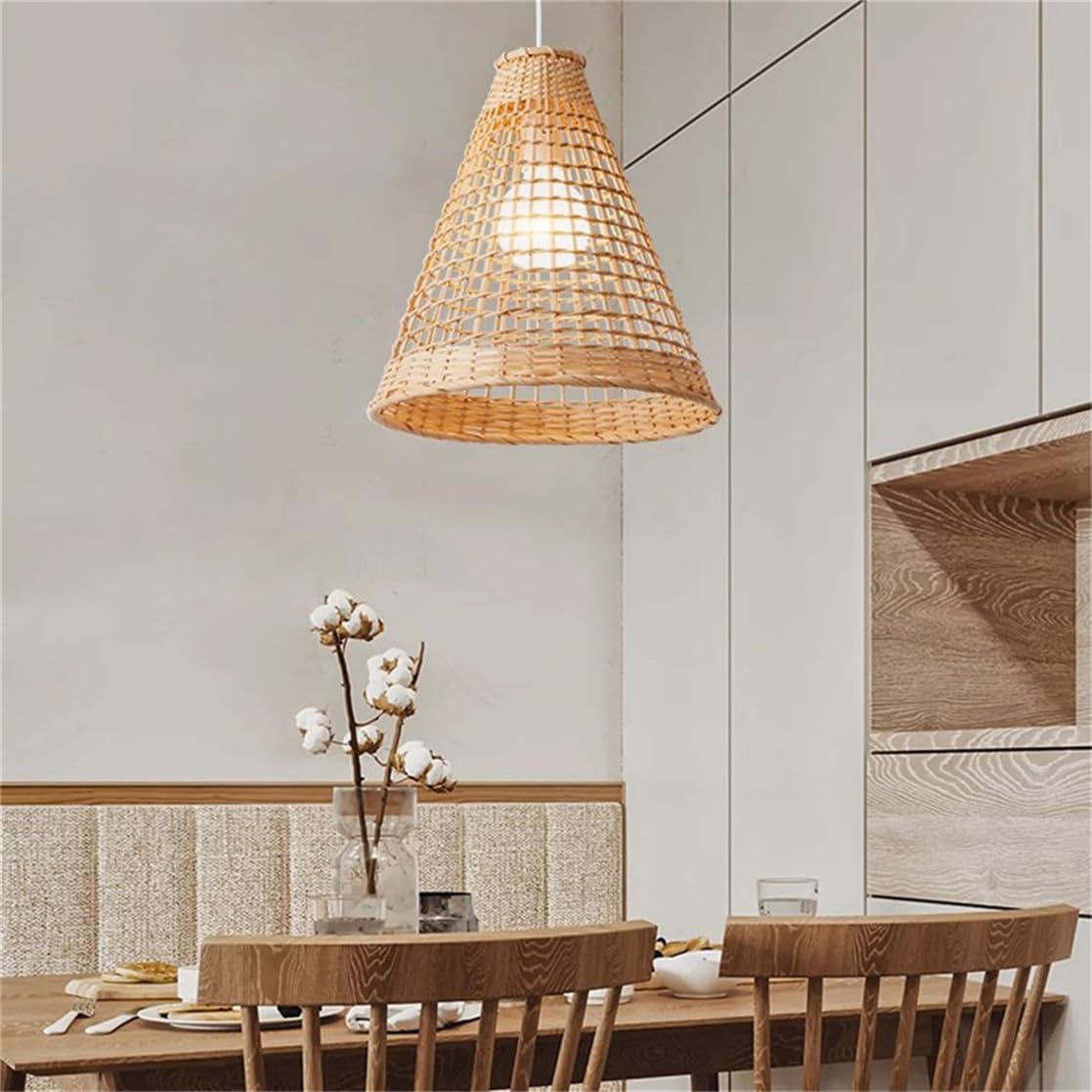 Lámpara Colgante Triangular De Ratán Para Cocina O Interior.