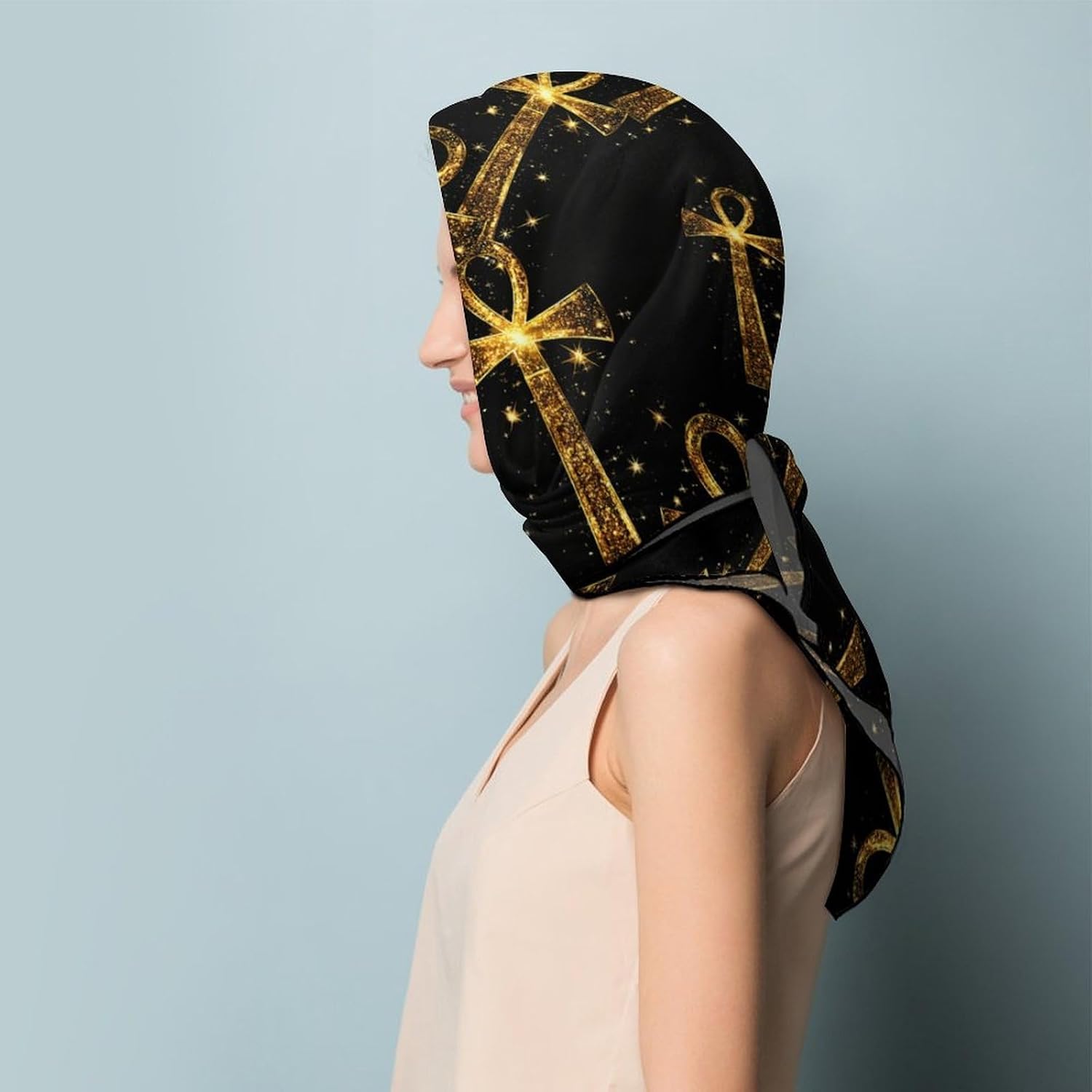 Gold Ankh Africana African Symbols Bandana Fashion Head Scarf Square Silk Scarf Print Neck Hair Scarfs for Women Men Gifts
