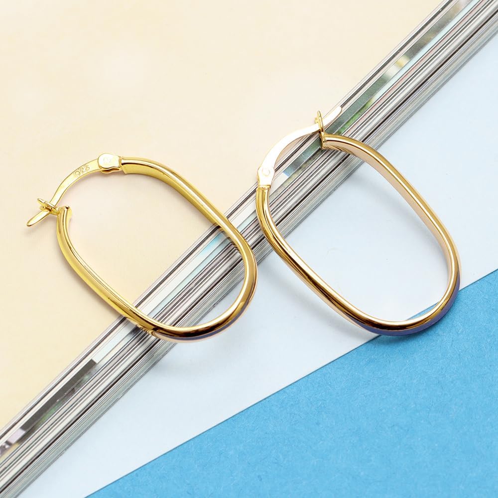 Charmsy 925 Sterling Silver Hoop Earrings for Women | Lightweight Click-Top Rectangular Square Hoop Earrings | Size 30mm