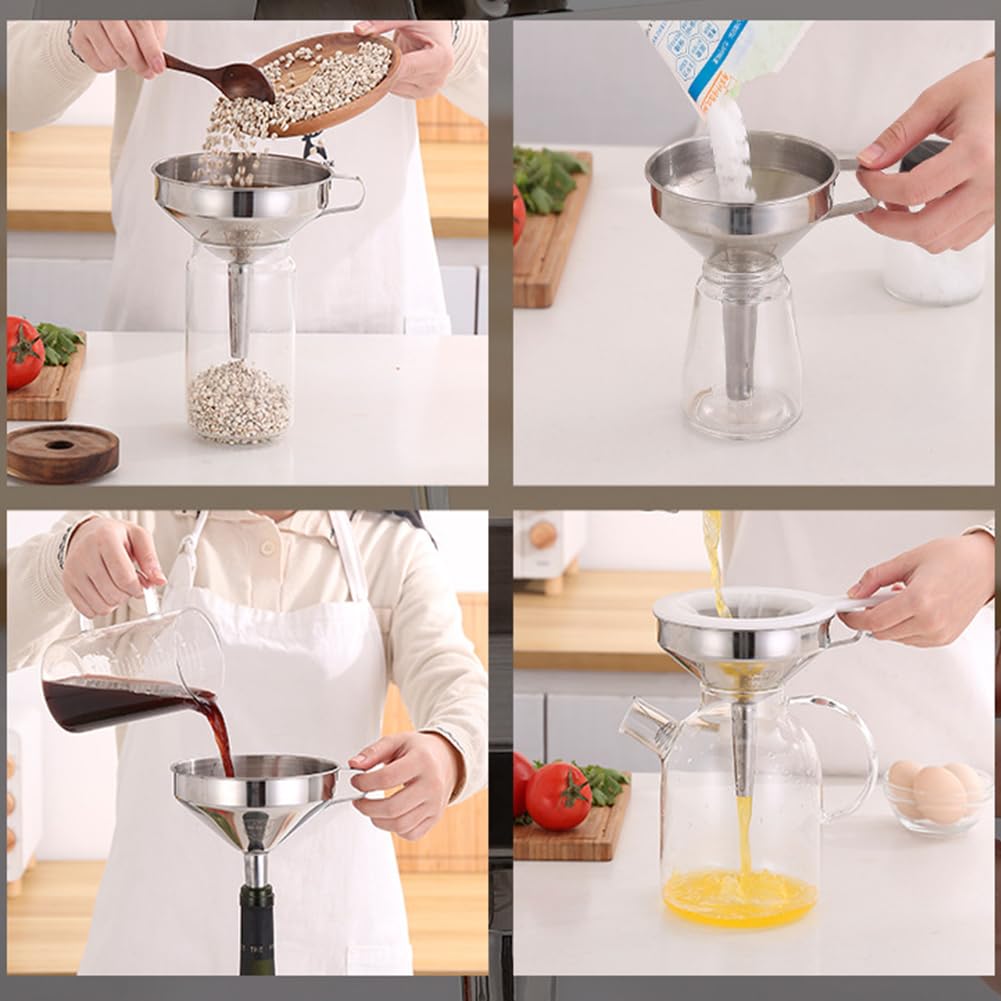 Embudo de Cocina de Acero Inoxidable de 4.4 Pulgada, Embudo de con Anillo de Asa, Accesorios de Cocina para Llenar Botellas, Transferir Líquidos, Ingredientes Secos, Aceite, Leche, Gran