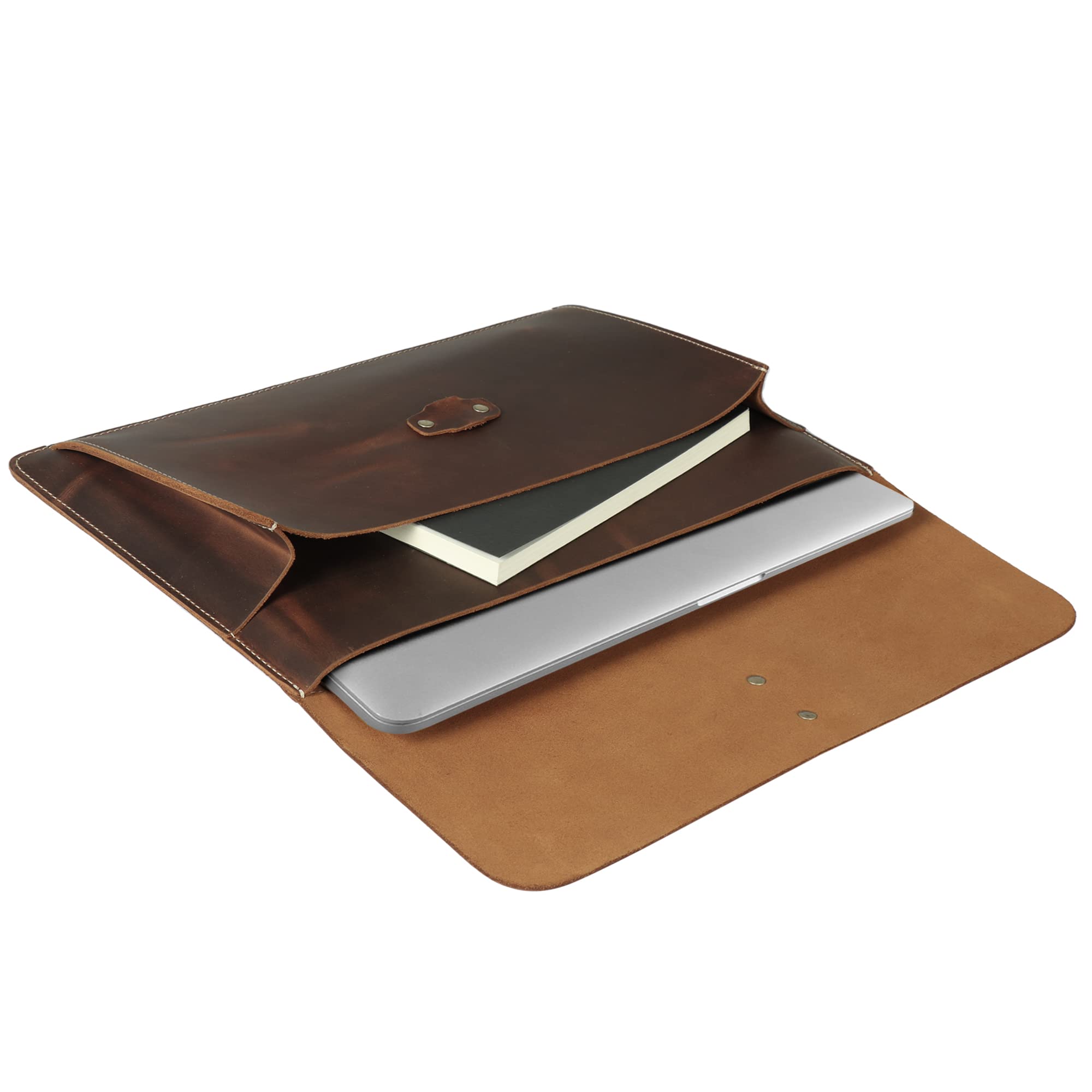 Londo Funda de Cuero Genuino para MacBook Pro y MacBook Air, con Bolsillo Frontal y Cierre Flap – 16" - 15" - 15,5" (M4, M3, M2, M1, Pro & Max) Modelos 2020-2024
