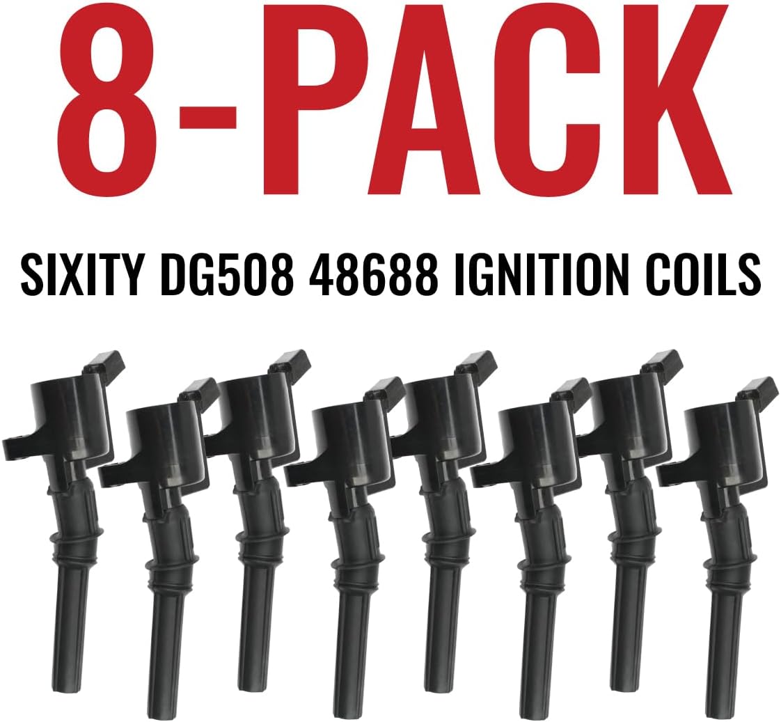 Sixity Auto 8 pc DG508 48688 Curved Boot Ignition Coil Pack Compatible with Ford F150 F250 E150 E250 Mustang Crown Victoria Expedition Explorer 4.6L 5.4L V8 Lincoln Mercury for DG457 DG472 DG491