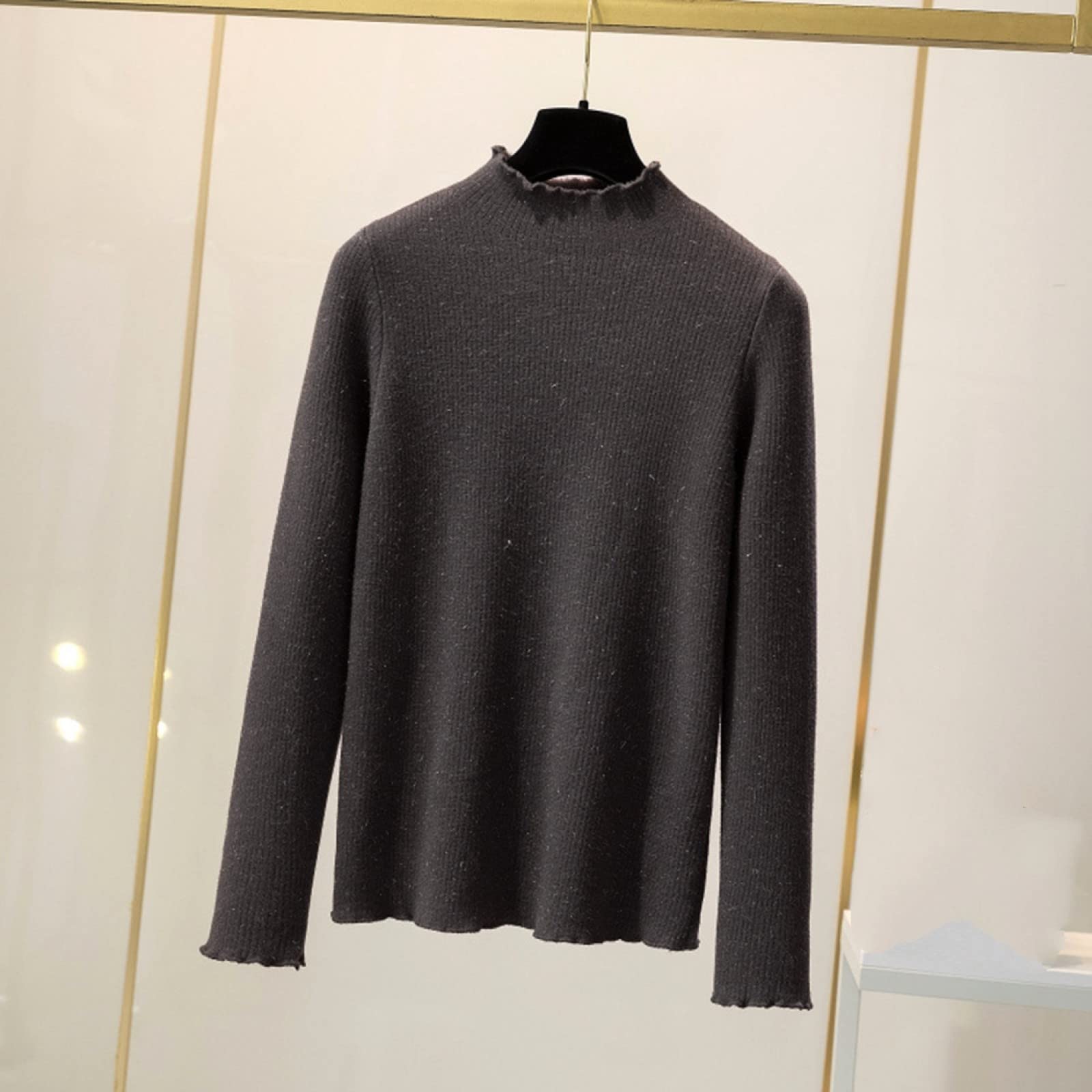 Suéter De Invierno Para Mujer - Señoras De La Moda Más Suéter Grueso De Terciopelo Color Puro Otoño E Invierno Jersey De Punto De Medio Cuello Alto Delgado Manga Larga Estiramiento Suave Calid