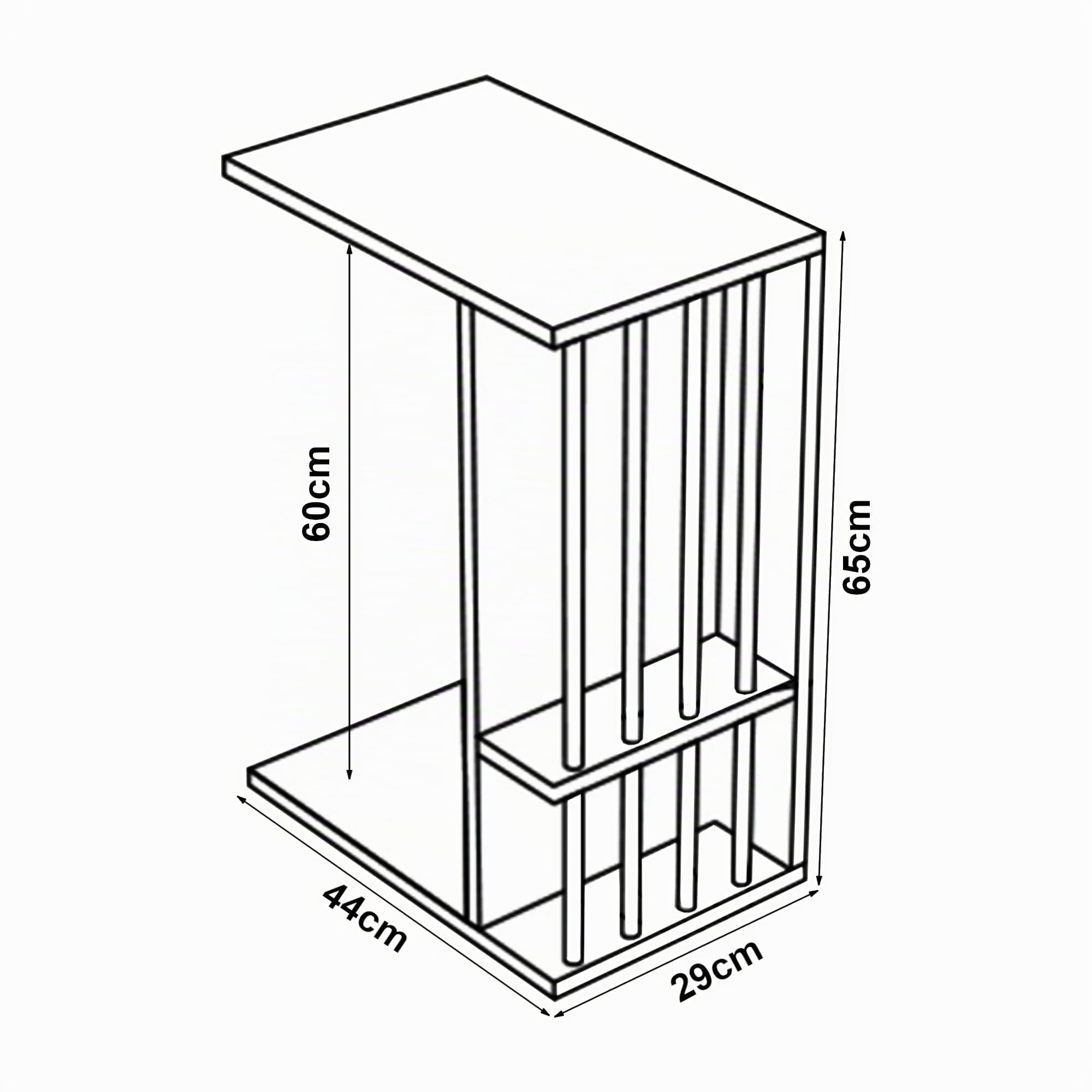 [en.casa] Tavolino Laterale da Divano Tavolino Basso a Forma di C Consolle a 4 Rotelle e Scomparti Semiaperti Piano di Lavoro per Laptop 44 x 29 x 65 cm - Bianco