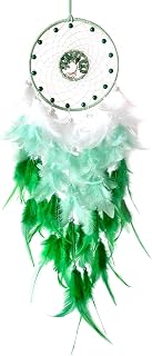 Green Dream Catcher Wall Decor Crystal Tree of Life Dream Catchers Handmade Feather Dreamcatcher Wall Hanging Ornament for Bedroom Living Room Home Decor