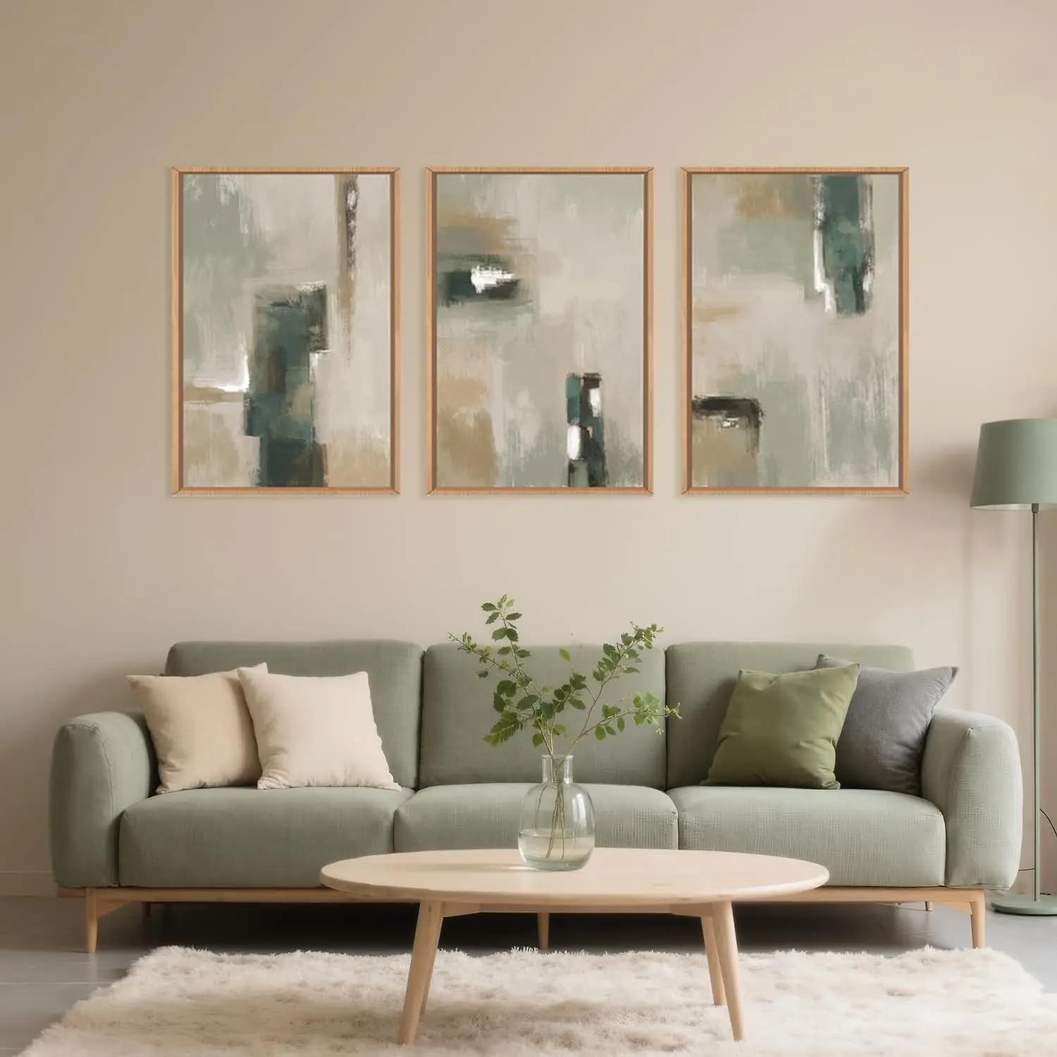 LTjiajuypd Abstract Green And Beige Canvas Prints Poster Wall Art Pictures Office Home Decoration(50x70cm-3Pcs)