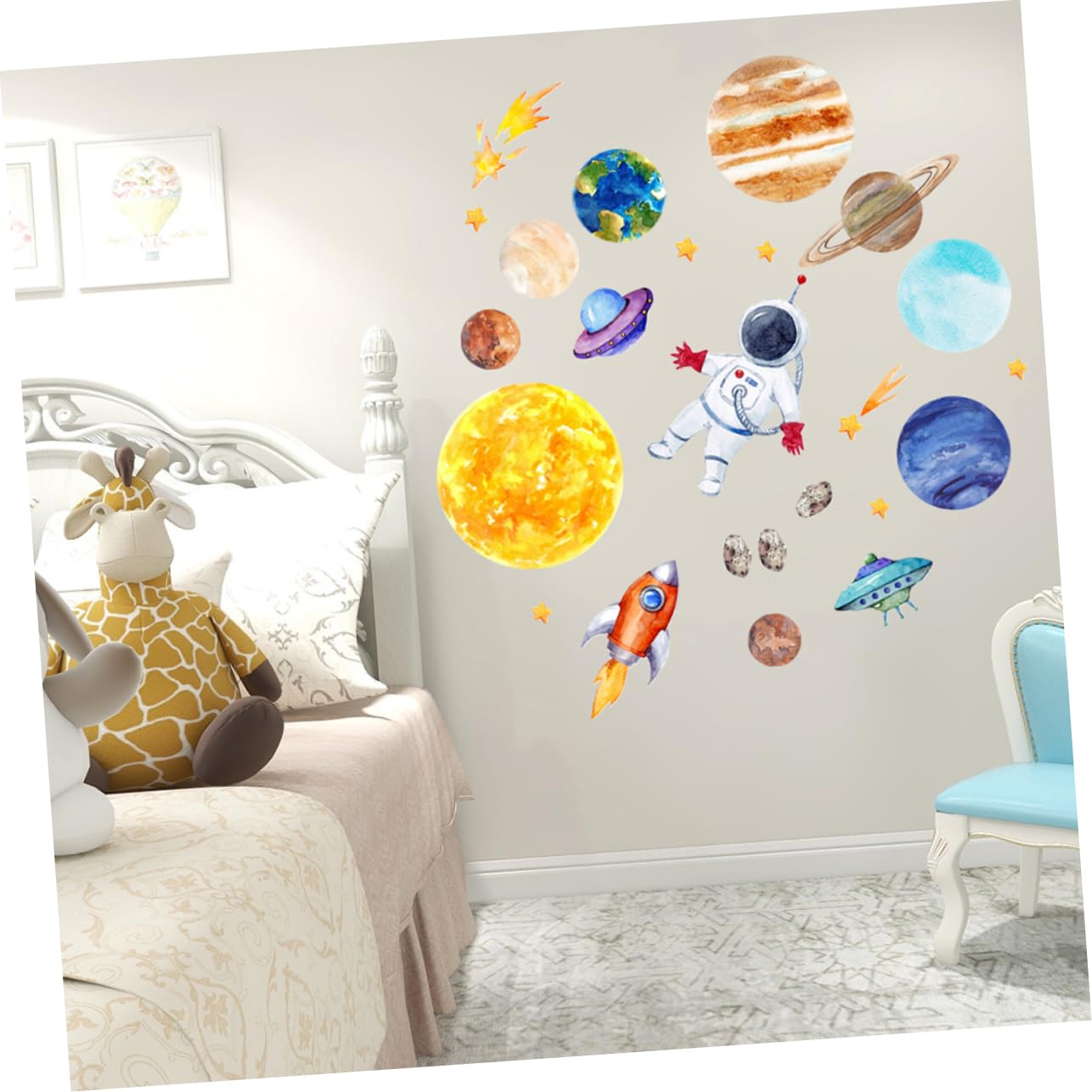 ibasenice 2pezzi Adesivi Murali Tema Spaziale Per Camerette Di Ragazzo Ragazza Stickers Pianeti Facile Applicazione e Rimozione Decorazioni Per Nursery e Stanze Da Gioco e Autoadesivo