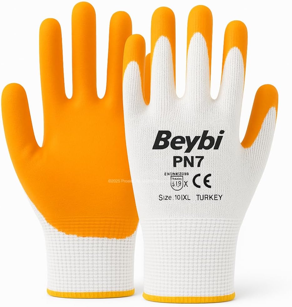Beybi Polyester Örme Nitril Eldiven, PN7, Yarı Kaplama, Aşınma, Yağ, Grese Dayanıklı, İş Güvenliği Eldiveni