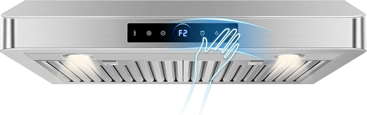 30 inch Under Cabinet Range Hood 1200 CFM with 4-Speed Gesture Sensing &amp; Touch Control, Stainless Steel Kitchen Stove Vent Hoods with 2 LED Lights, Time Setting, Dishwasher-Safe Baffle Filters