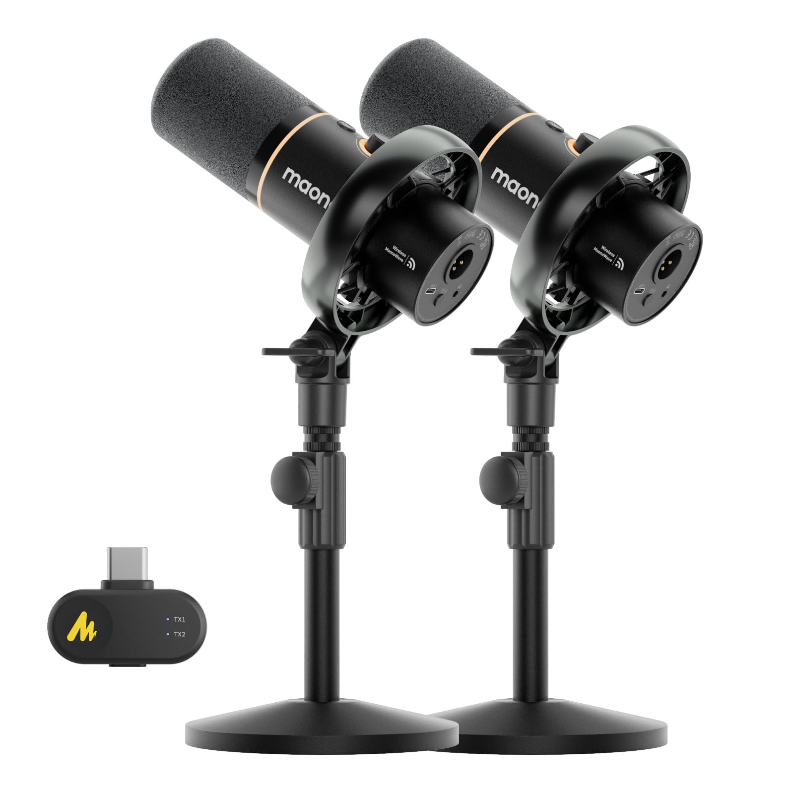 MAONO PD200W Hybrid Wireless Podcast Equipment Bundle for 2, XLR USB Dynamic Microphone Kit with 2 Desktop Stand, for Co-hosted Podcast, Vocal Recording, Content Creation-image-44