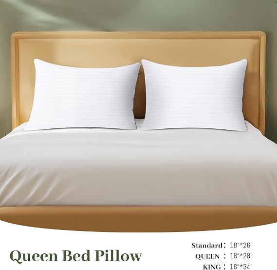 Queen Size Bed Pillows, Down Alternative, Gusseted Design, Set of 2, White