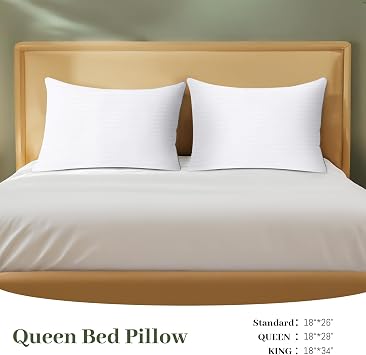 Queen Size Bed Pillows, Down Alternative, Gusseted Design, Set of 2, White