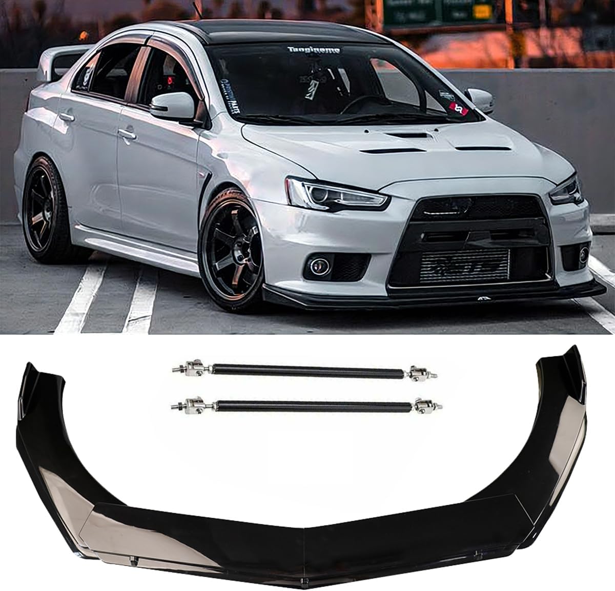 for Mitsubishi Lancer Car Universal Adjustable Front Bumper Lip Chin Spoiler Splitter 4PCS Diffuser Protector Black