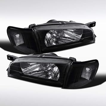 Autozensation Compatible with 1995-2001 Subaru Impreza Black Headlights + Clear Corner Turn Signal Lamps L + R Pair