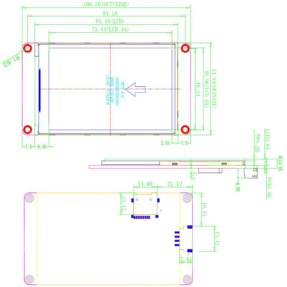 Nextion 3.5 inch HMI Display Resistive Touch Screen 5V TFT LCD 480x320 for Arduino ESP32 Board (NX4832T035)