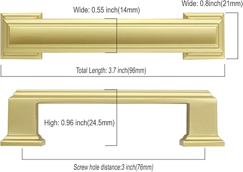 Miniatura 2 de Asidrama Paquete de 10 manijas de gabinete de cocina de latón cepillado de 3 pulgadas (2.992 in), tiradores dorados de gabinete de cocina,
