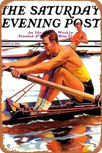 VHYLHSQCL Cartel de metal de 20,3 x 30,5 cm con texto en inglés "Sculling Race", portada del sábado por la noche, 15 de agosto de 1936 – Cartel de metal para cafetería, bar, decoración de pared del
