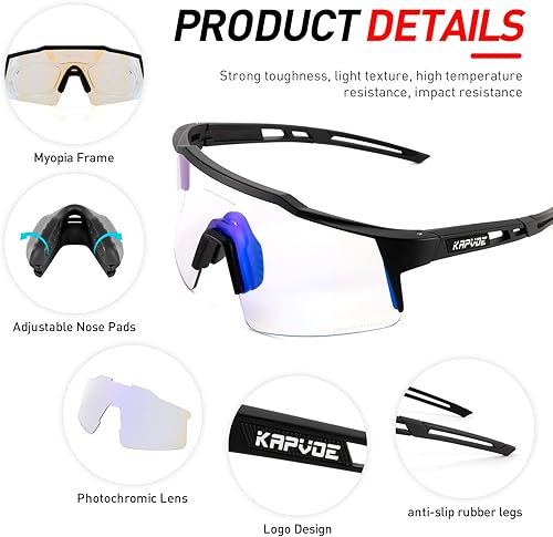 Miniatura 4 de KAPVOE Gafas de ciclismo fotocromáticas MTB Gafas de sol transparentes para bicicleta de montaña, gafas de transición, deportes de béisbol y correr