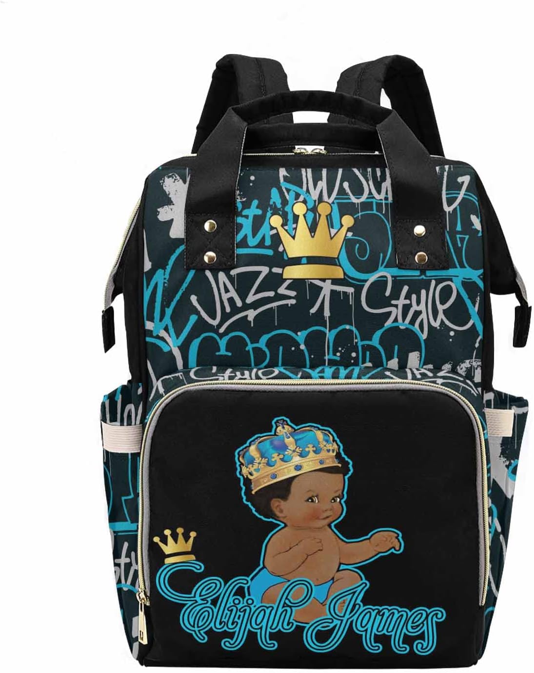 M YESCUSTOM Personalized Graffiti Diaper Backpack with Name Custom Baby Daycare Bag Backpack for Mom Dad Newborn Gift Blue