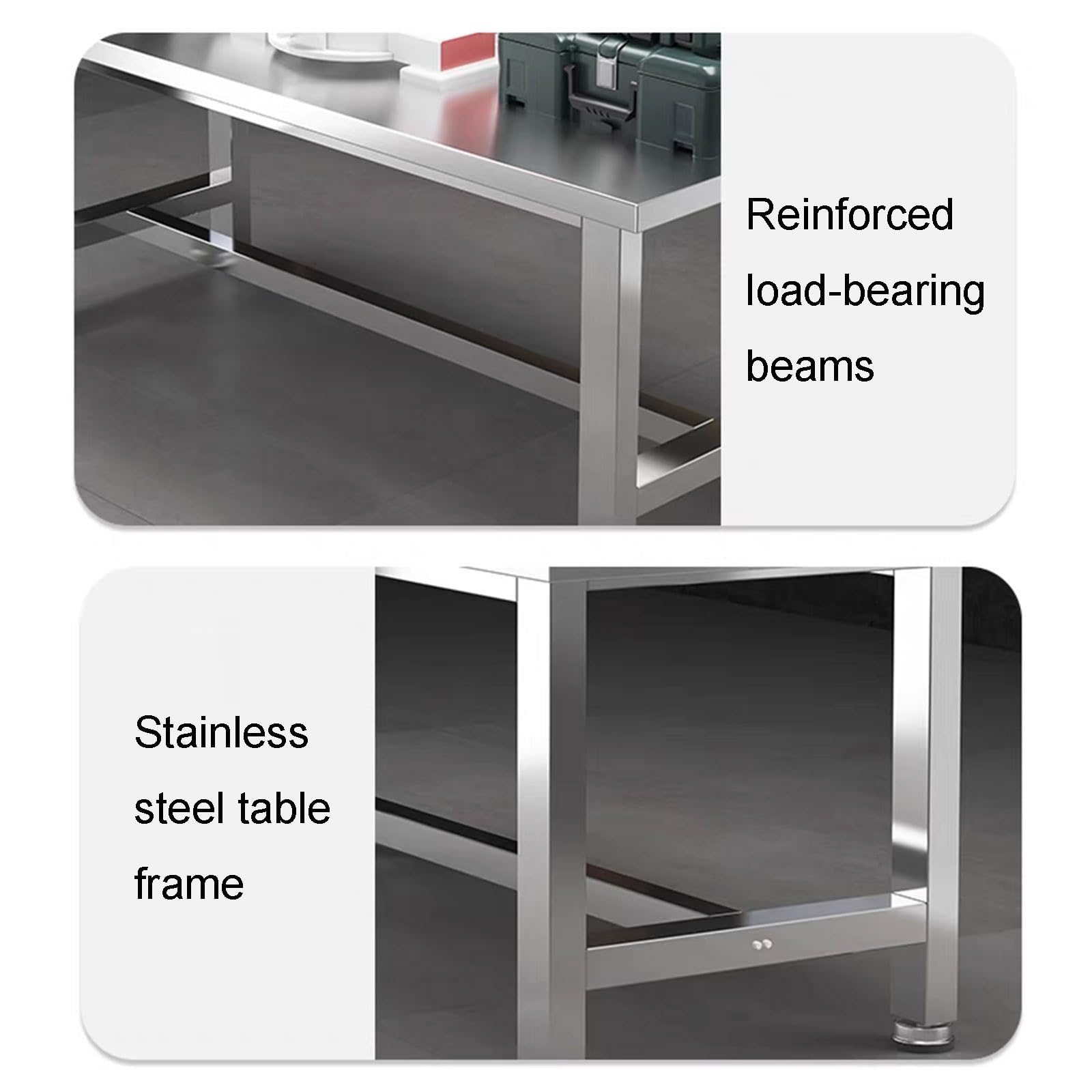 Tavolo da lavoro in acciaio inox resistente con piedini regolabili, tavolo da imballaggio multifunzionale, facile da installare, impermeabile e antiruggine, ideale per fabbriche