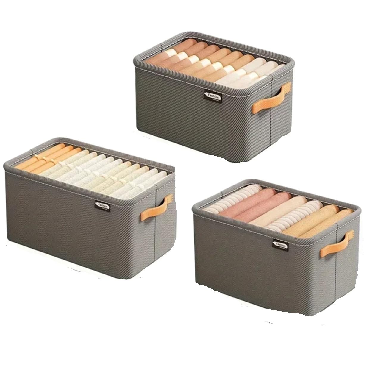 DFGRGRV Drawer Organiser Wardrobe Organizer Box For Storage In The Closet Underwear Drawers Bedroom Cabinet Socks Bra Pants(Grey 3PCS Mix)