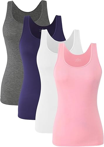 Accbiety Paquete de 4 Camisetas sin Mangas para Mujer Camiseta Interior Básica Camisola sin Mangas Ligera Cami Tops de Capas