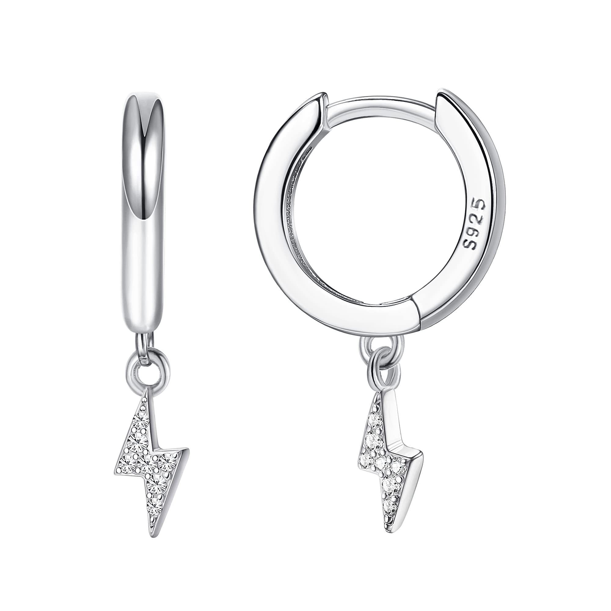 ORAZIO Plata de ley 925 Post Huggie con Aretes Colgantes Huggie Pequeños aretes de aro Encanto Personalizado Zirconia Cúbica/Luna/Estrella/Corazón/Relámpago/Cristal Pendientes Colgantes para Mujer