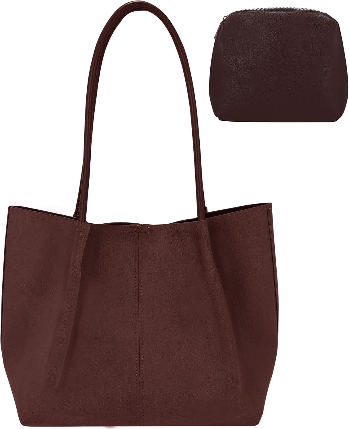 Suede Bag, Brown Tote Bag Women, Large Shoulder Tote with Top Handle, Magnetic Closure, Carryall with Makeup Pouch, Work Tote