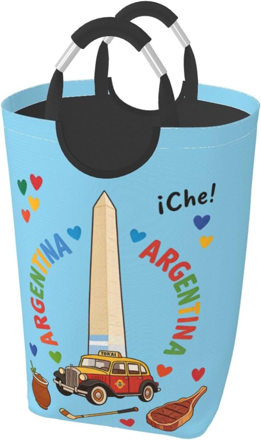 Foldable Square Laundry Storage Bag 50l - Waterproof Oxford Cloth, Pe Base, Aluminum Handles, All-Over Print Che Argentina