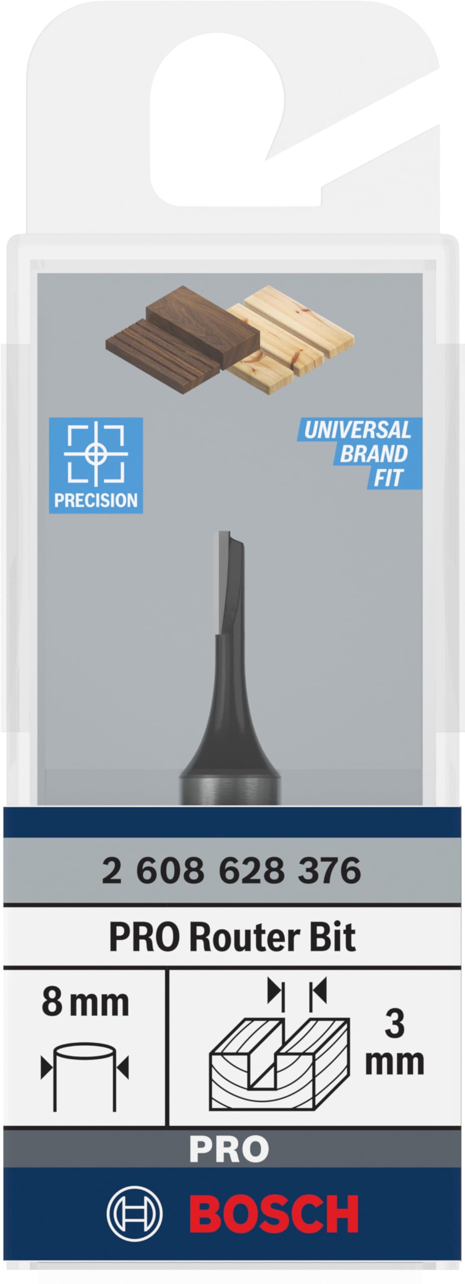 Bosch Professional 1x Frese per scanalature Standard for Wood (per Legno duro, Truciolare, Ø 3 mm, Accessorio Fresatrice portatile, Rifilatore)