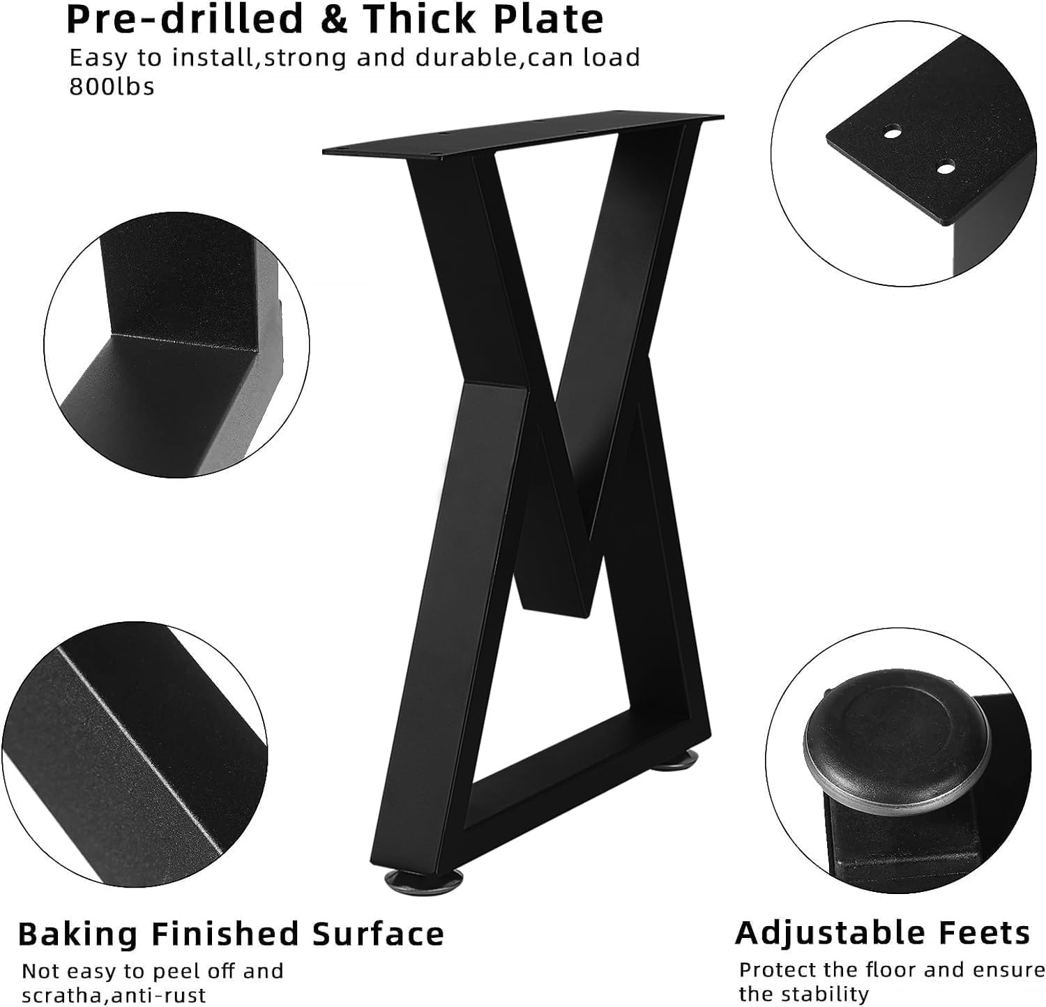 NXN-HOME 16'' Tall Metal Table Legs for Furniture, Bench Legs, Coffee Table Legs, Heavy Duty Desk Legs, Mid Century Home DIY Projects Black Furniture Legs(16”H x 11.8”W)