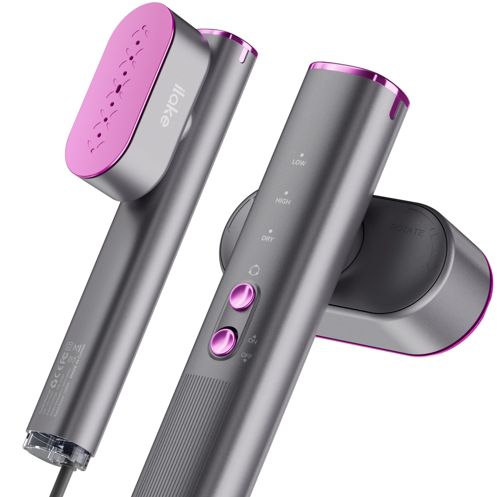 Dampfglätter für Kleidung, Handheld 100-240V Dual Voltage Travel Dampfglätter, 1000W und 120ML Wassertank Tragbarer Dampf & Bügeleisen 2 in 1 für Geschäftsreisen Zuhause, Grau