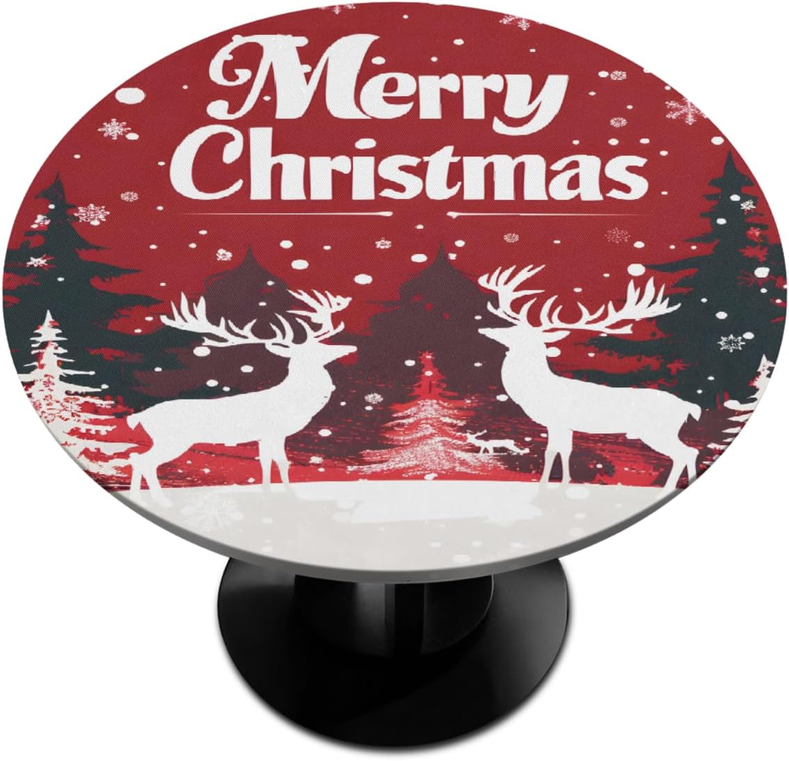 Round Fitted Tablecloth Wipeable Elastic Christmas Blue Gnome Table Cover Waterproof Circle Table Cloth for Indoor Outdoor Dining Kitchen Picnic Camping Patio Decor Gifts,Fit 45-50in Tables