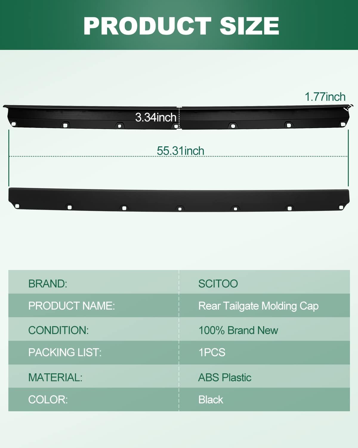 SCITOO 1PC Tailgate Molding Cap 2005-2015 for Toyota for Tacoma Accessories Matte Black Top Rear Tailgate Moulding Trim