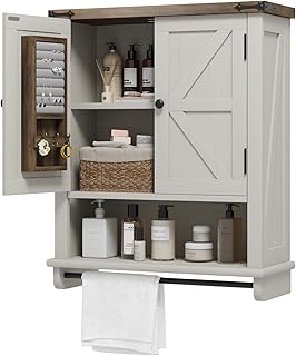 QUW Farmhouse Bathroom Wall Cabinet, Modern Medicine Cabinets with Towel...