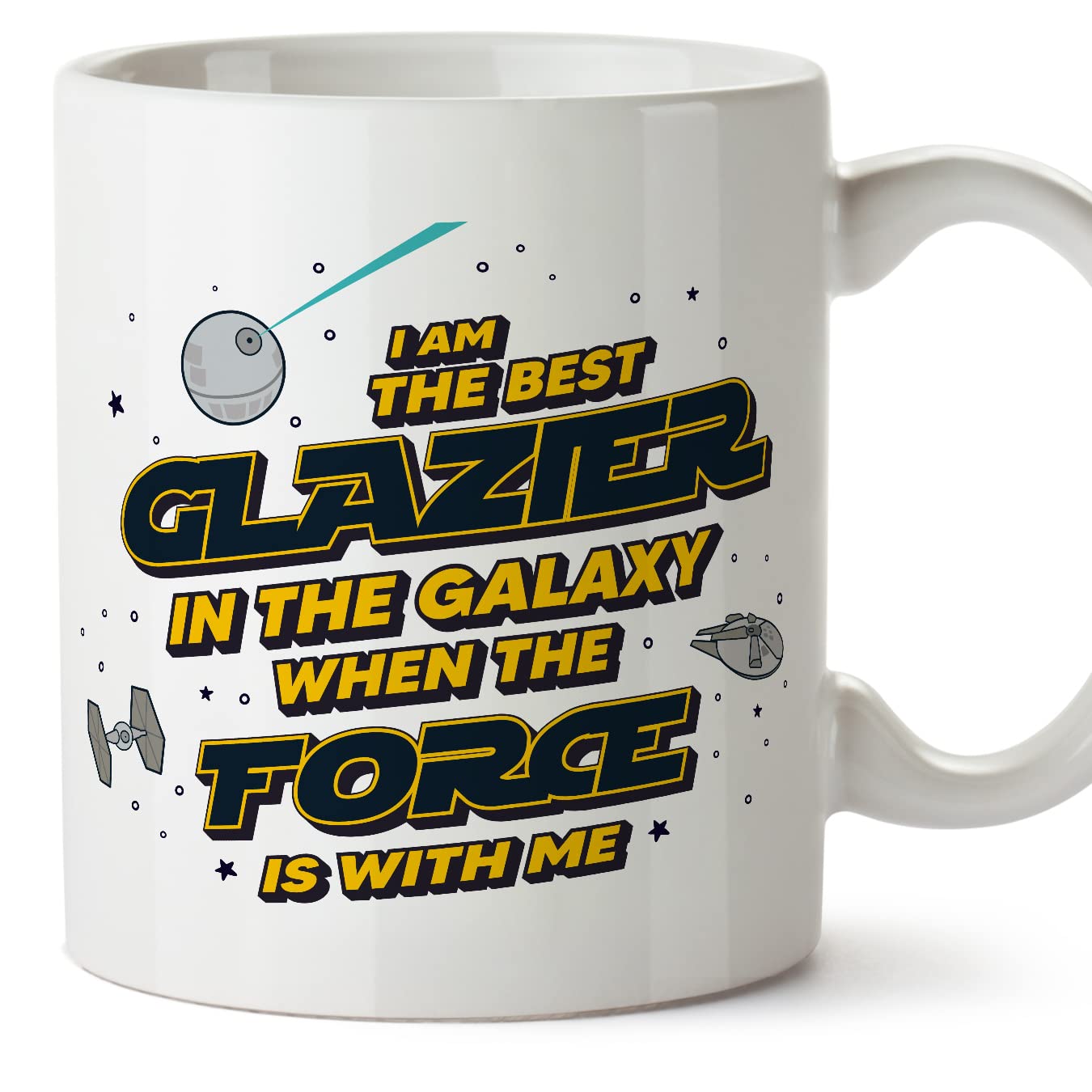 MUGFFINS Glazier Mug - in English - Best in The Galaxy The Force is with Me - Funny Gift for Colleagues - Ceramic 11oz Mug
