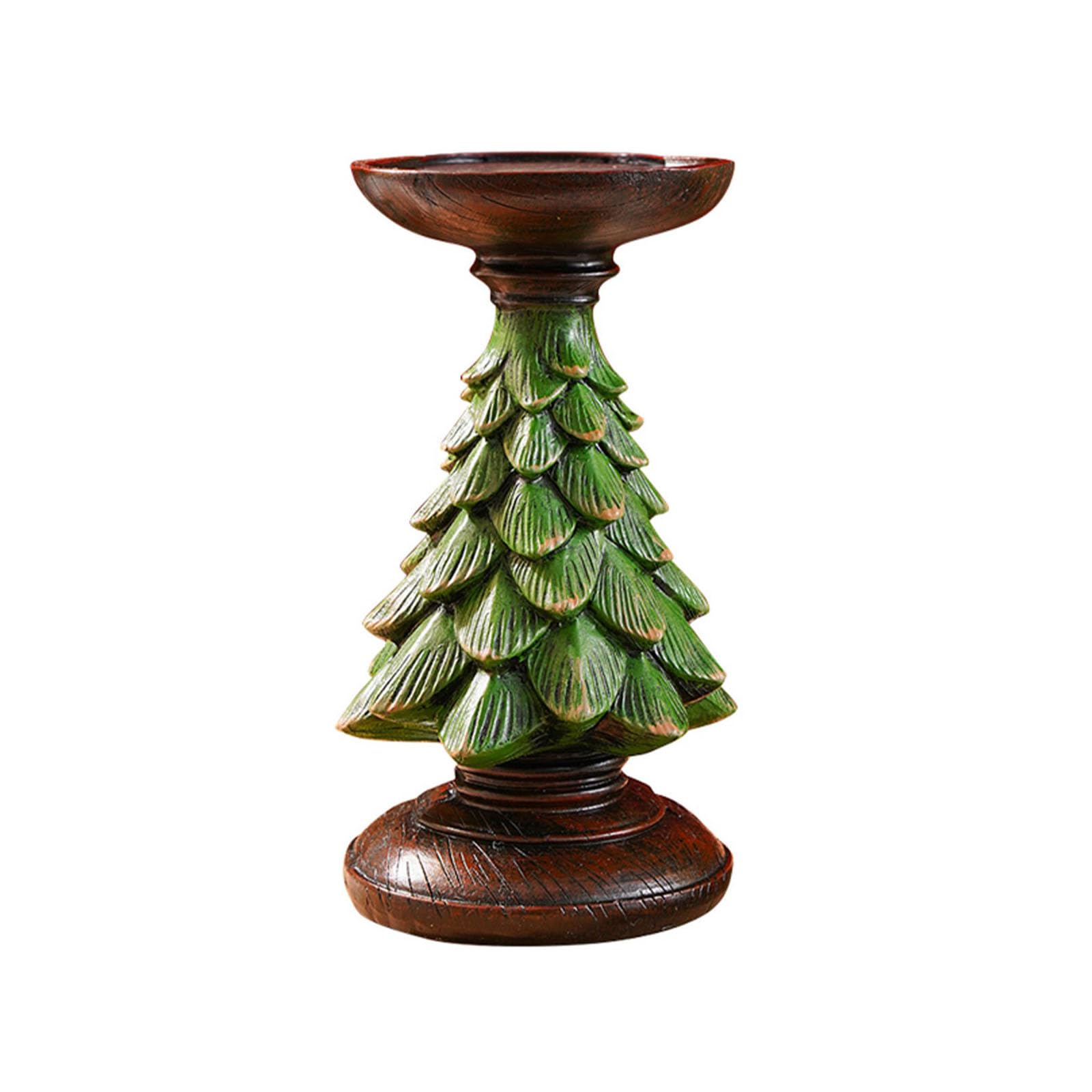 Elnwnnkc Resin Decorative Stand with Christmas Tree Pedestal, Distressed Finish Round Tray Accent for Holiday Home Decor Holiday Holder Christmas Tree Stand Resin Mantel Decor Table Centerpiece