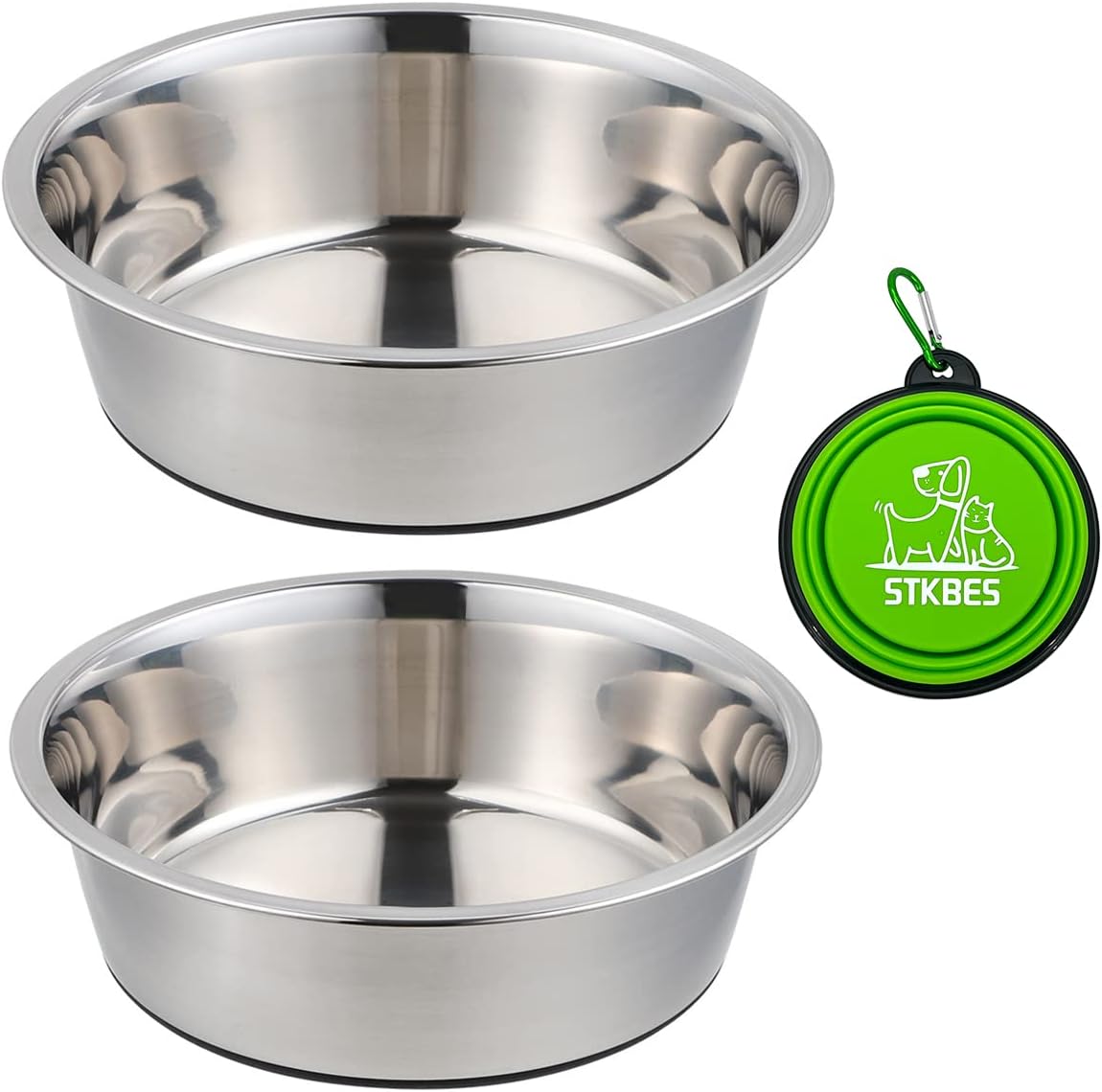 2 Pack Stainless Steel Dog Bowls with Collapsible Bowl, Nonslip Rubber Bottom Design, Ideal Food Water Bowls Set for Small, Medium, and…