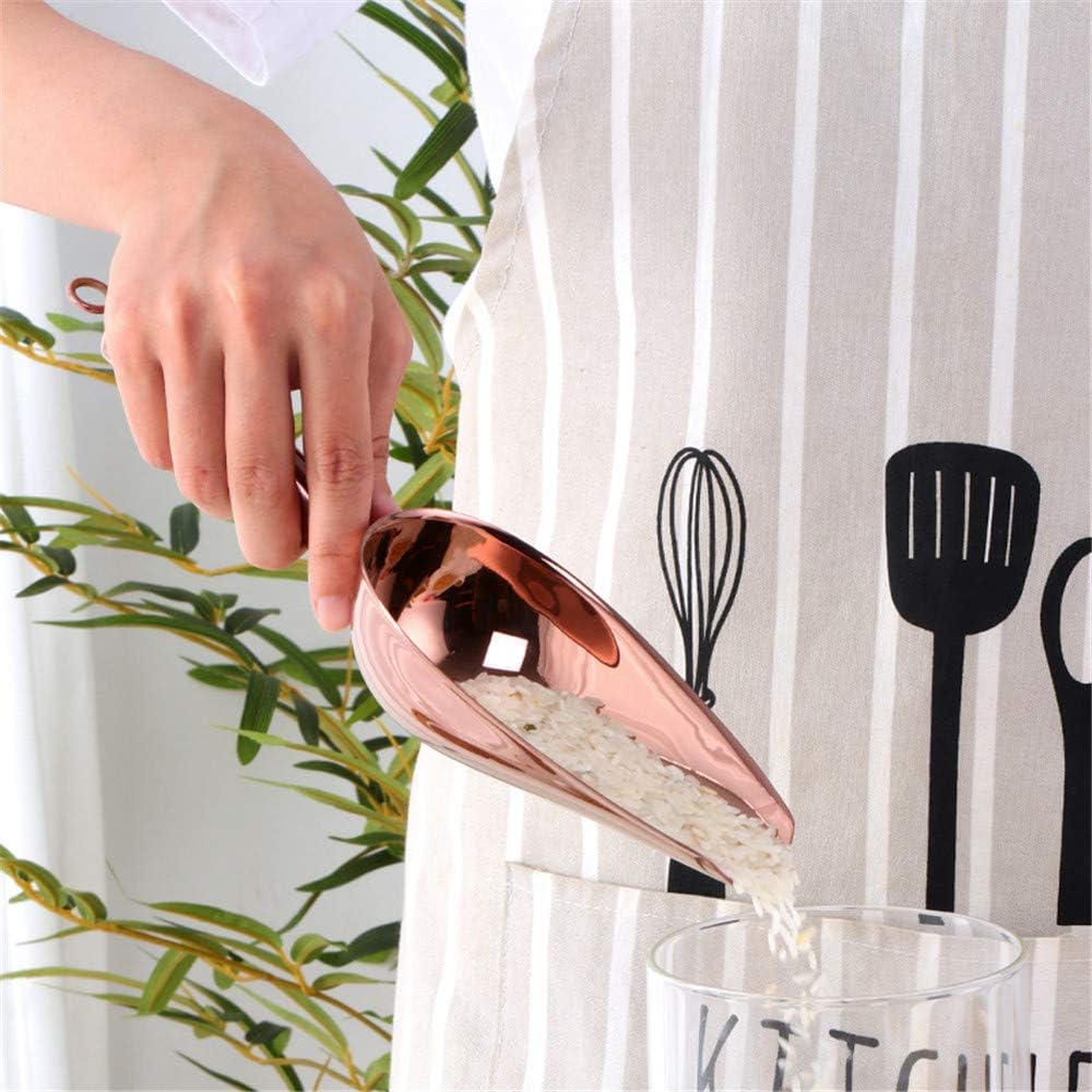Stainless Steel Ice Scoop and Tongs Set - 6 Inches Serving Tongs With Teeth for Large Cubes, Round Bottom Bar Utility Scoop, Freezer, Bucket - Set of 3 (Rose Gold Copper)