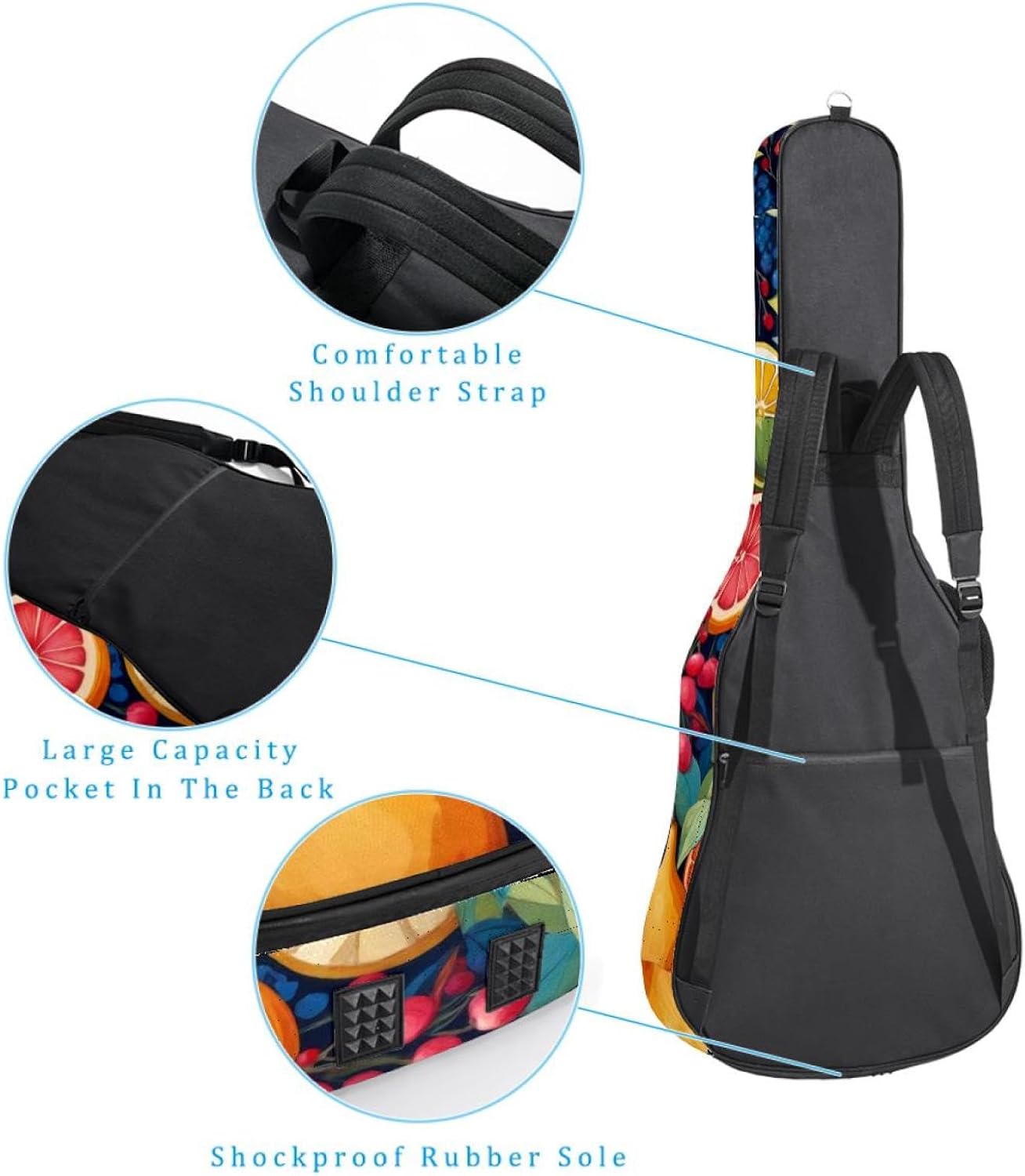 40 41 42 Inch Guitar Bags, Waterproof Padded Acoustic Guitar Case Backpack with Adjustable Shoulder Strap & Pockets, Various Fruits Pattern