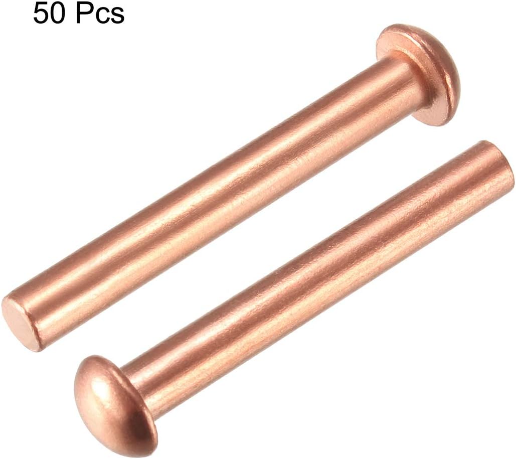 sourcing map 50 Pcs 5/32" x 1 3/16" Round Head Copper Solid Rivets Fasteners - Image 4